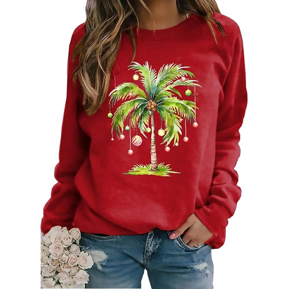 Women’s Christmas Sweatshirt Hawaii Palm Tree Beach Xmas Long Sleeve Top